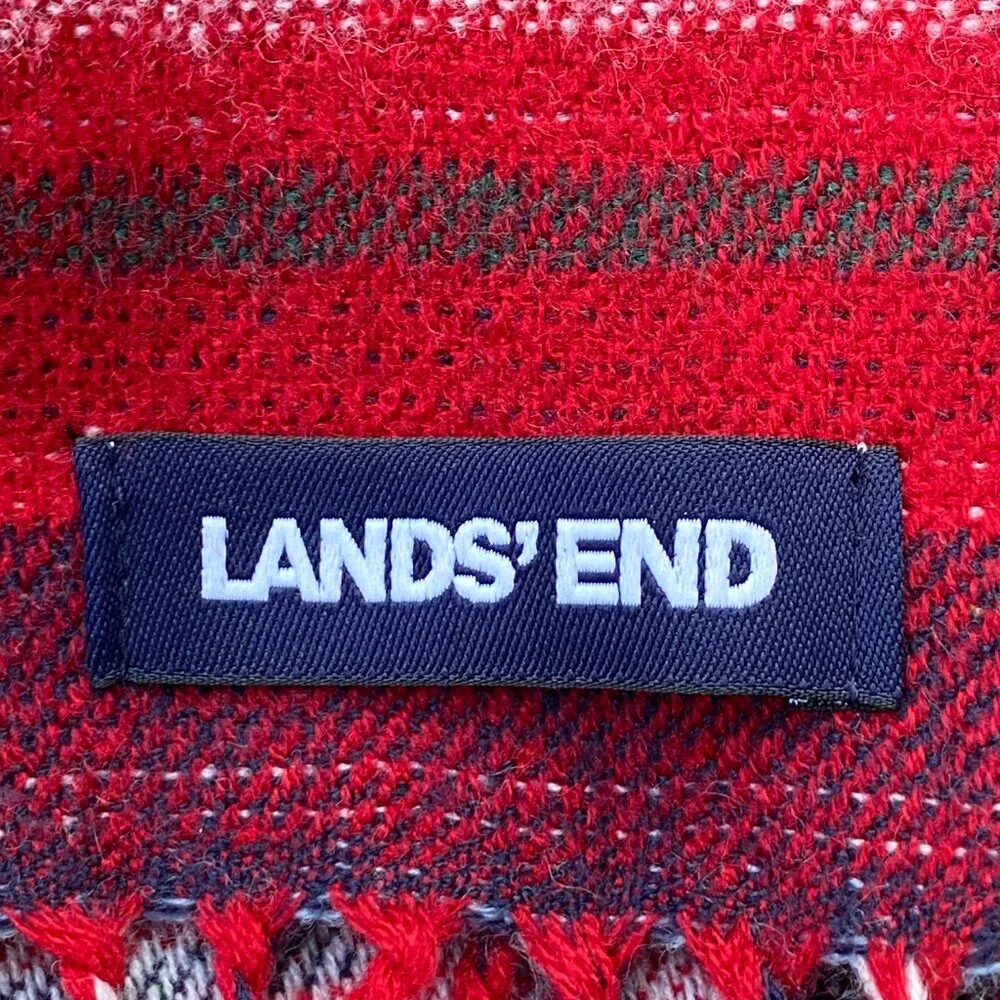 Lands End Unisex Tartan Plaid Scarf Red Blue Classic Holiday Old Money Preppy